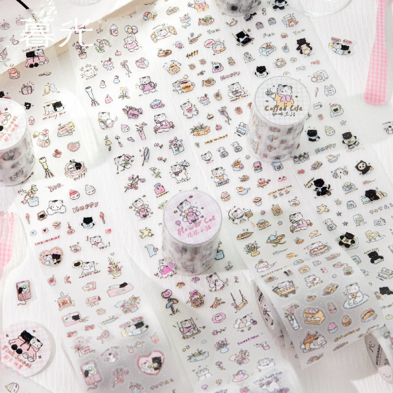 Pre-cut Washi เทปชุดรูปแบบแมวตกแต่งสติกเกอร์แมวสําหรับศิลปะ DIY งานฝีมือ Journal Supplies Planners สมุดภาพการ์ดทํา