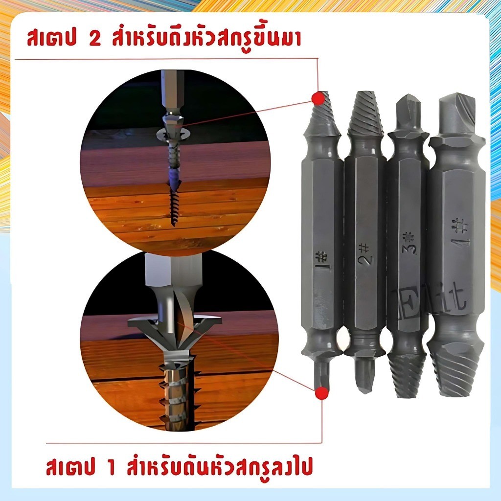 ชุดถอนสกรูเกลียวซ้าย 5ตัวชุด ชุดเครื่องมือถอนหัวน็อต ตะปู ชำรุดฝังแน่นให้ถอนออกได้อย่างง่ายดาย - รูปที่ 3