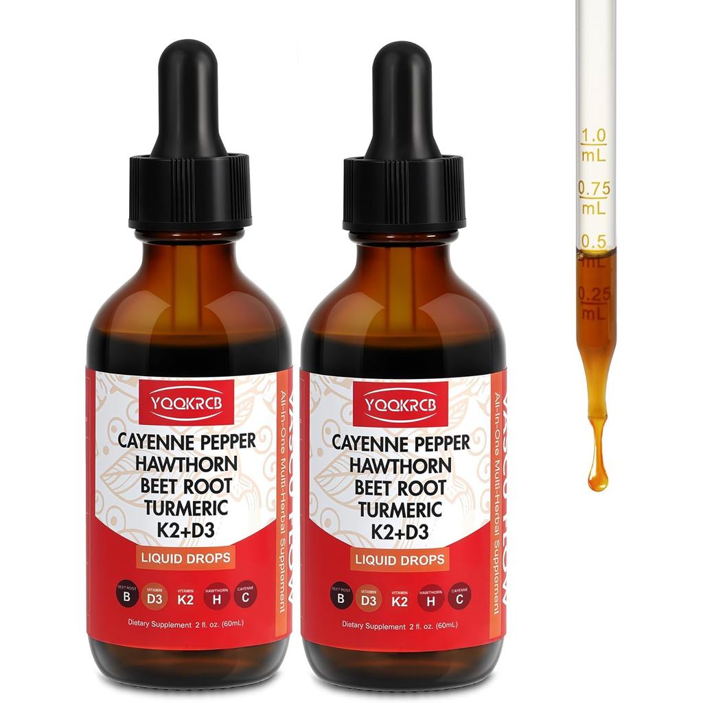 Cayenne Pepper Hawthorn Beet Root ขมิ้นวิตามิน K2+D3 Liquid Drops (60ml 2 ชิ้น)