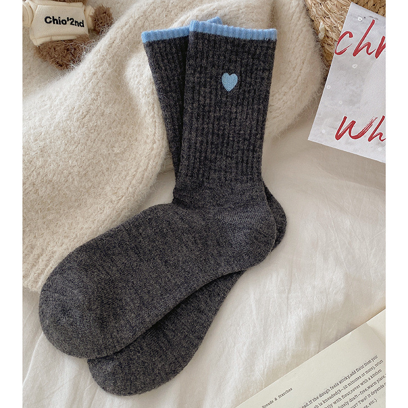 ฤดูหนาวสีเทาสีฟ้าชุดปักโบว์ลายขนแกะหนาอบอุ่นฉันถุงเท้าผู้หญิง - รูปที่ 4