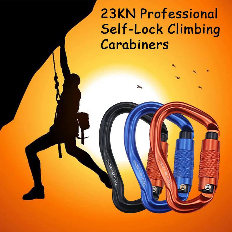 23KN Professional Rock Climbing Carabiner Safety Auto Lock Pear-shape Safety Buckle Hiking Survival 
