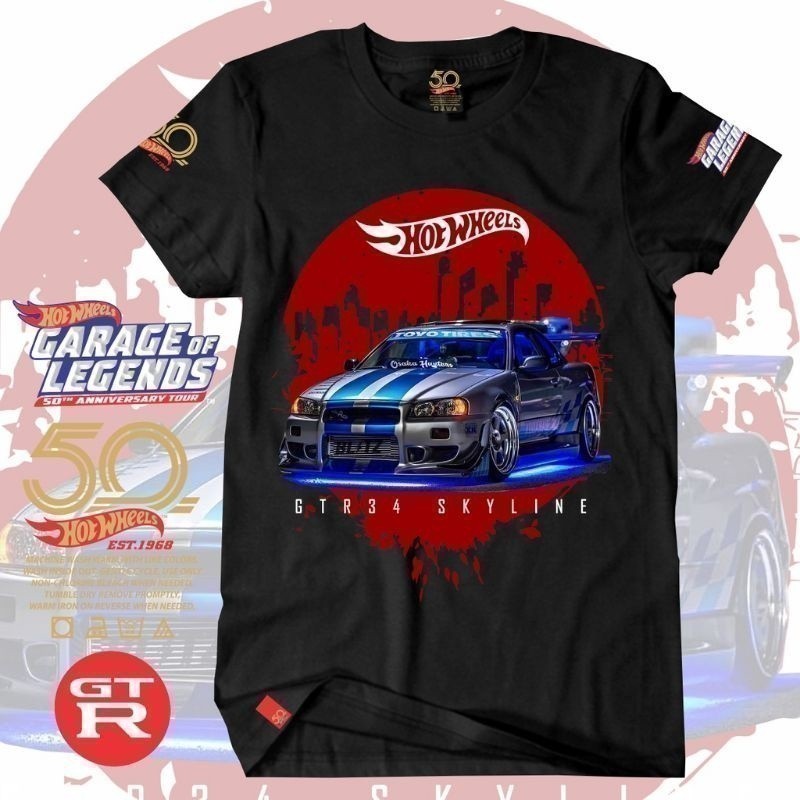 50th แฟชั่น 2025 ครบรอบ Hotwheel Skyline GTR R34 R35 Super Premium เสื้อยืดขนาดใหญ่ 4XL Hypebeast St