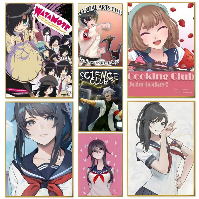 High-Resolution Wall Art พิมพ์อะนิเมะ "Yandere Simulator" เหมาะสําหรับตกแต่งห้องนั่งเล่น, ห้องนอน, บ