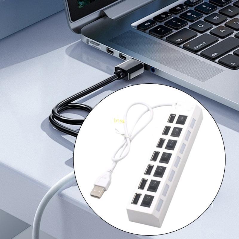 Btsg USB Splitter 7 พอร์ต USB Splitter Expander USB2 0 พอร์ตข้อมูลอะแดปเตอร์แยกสวิตช์ส่วนบุคคล USB S