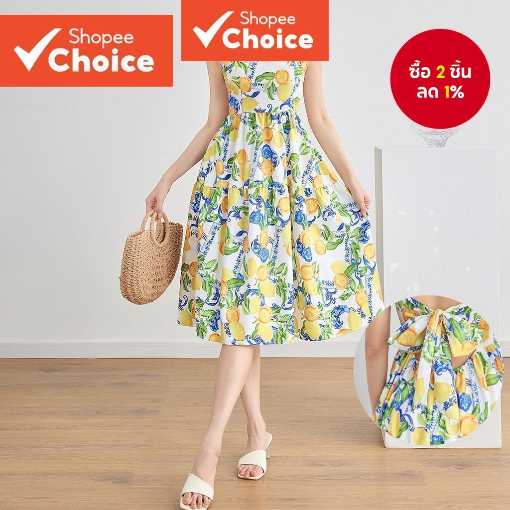 ผู้หญิง Boho ชุดผลไม้และผัก Lace Up Dress L112ED625