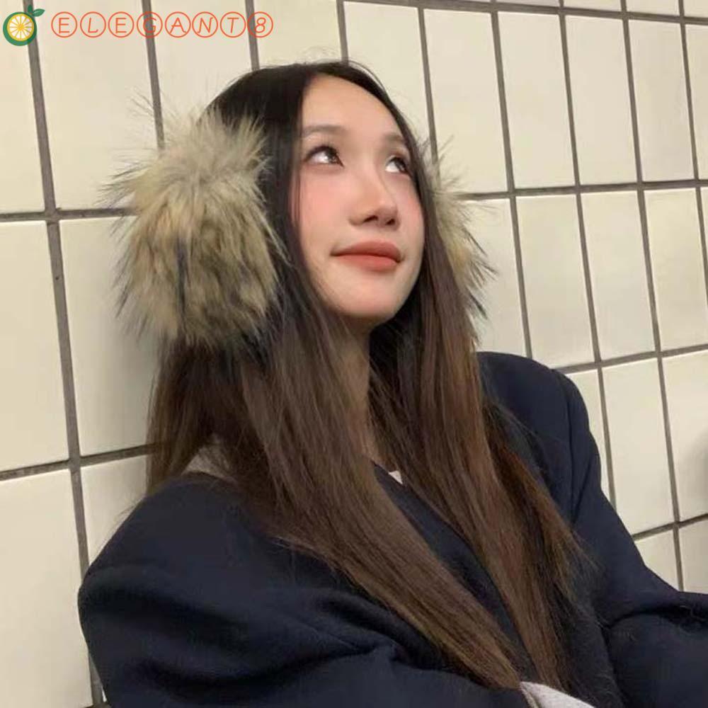 AELEGANT หูฟังขนสัตว์ปลอมแบบย้อมแมว, กันลม chill-proof สำหรับหน้าหนาว, ดีไซน์ยุค Y2K, หูฟังขนาดใหญ่ส