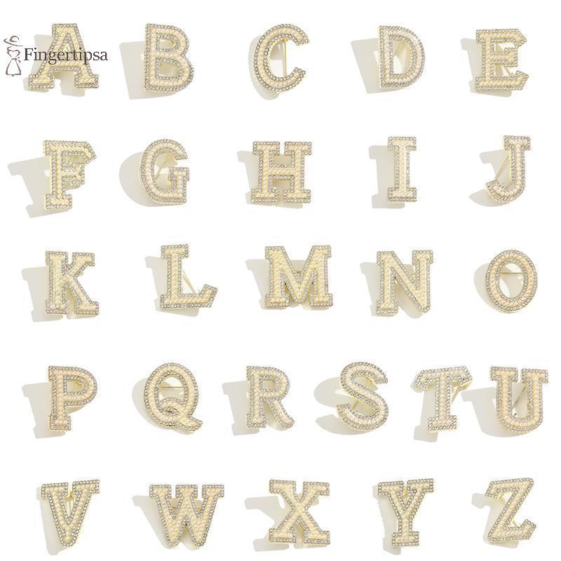 FIG คริสตัล Rhinestone Pearl AZ 26 English Letter Women's Brooch Pin Corsage สำหรับเครื่องประดับเสื้