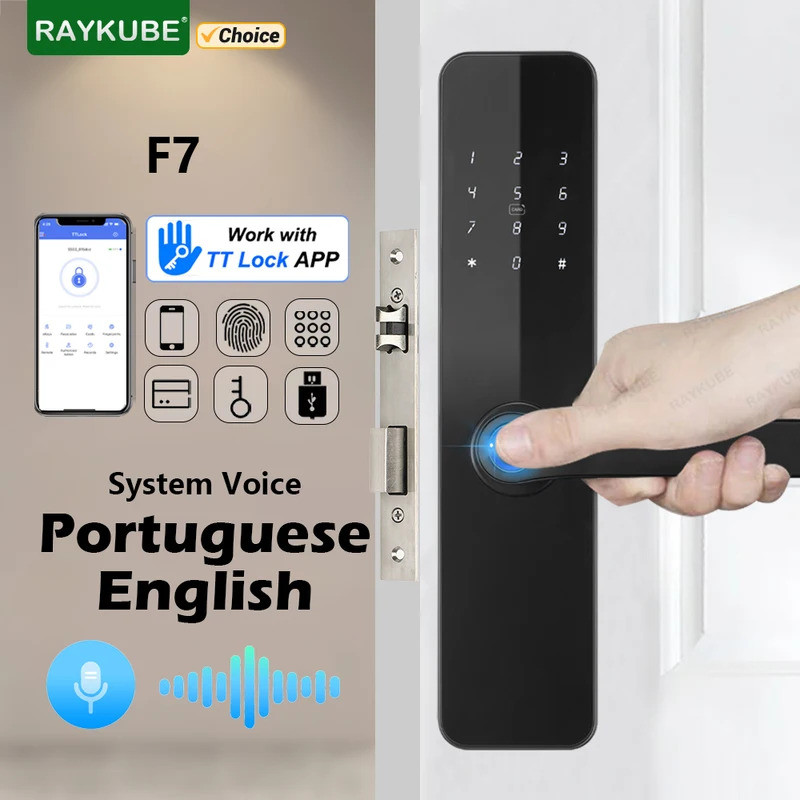 RAYKUBE F7 TT ล็อคสมาร์ทล็อคลายนิ้วมือล็อคประตูไฟฟ้าแผงมือจับขนาดใหญ่ที่ยาวขึ้นการออกแบบกระจก APP รี