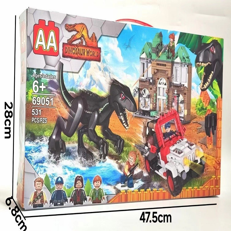 พร้อมส่ง jurassicworld dinosaur Building Blocks toys rebirth jurassic park godzilla robot เสื้อ spin