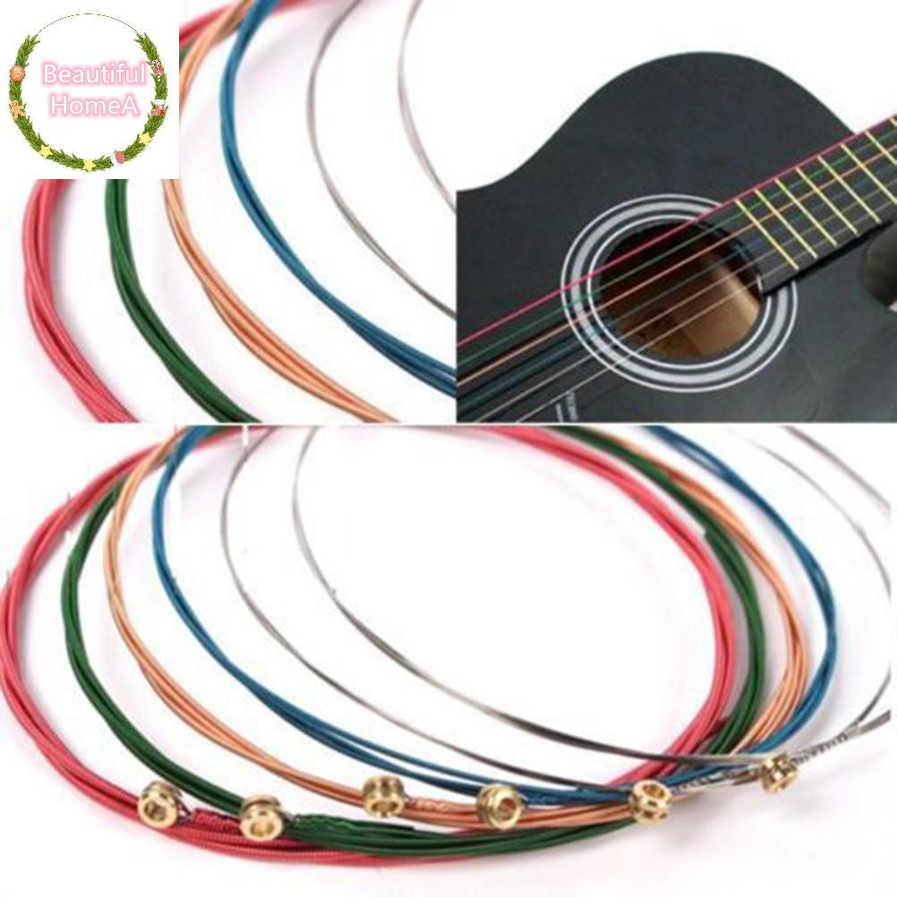 BHome ใหม่หนึ่งชุด 6 ชิ้นสายรุ้งสีสันสดใสสายสําหรับอุปกรณ์เสริมกีต้าร์โปร่ง TH