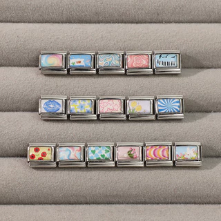 สร้อยข้อมือ Rainbow Star สไตล์อิตาเลียน ซีซั่น봄.charm ขนาด 9 มม. สแตนเลสสำหรับ DIY และตกแต่ง