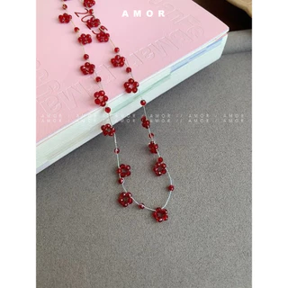 Choker สร้อยคอลูกปัดหลายเหลี่ยม Summer Red Skin-Flattering Clavicle Chain