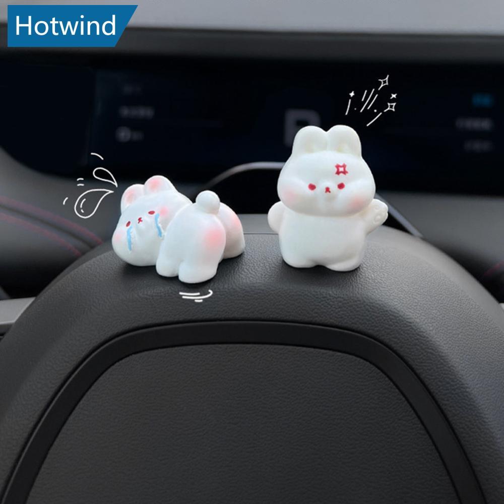 HW 2 ชิ้นรถอุปกรณ์เสริมน่ารักการ์ตูนกระต่ายน้อยแมว Figurine Friendly สัตว์เครื่องประดับ Auto ภายใน D