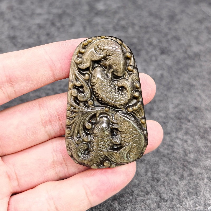 Obsidian เครื่องประดับทองหิน pp10 ธรรมชาติบริสุทธิ์ผู้ชายผู้หญิงจี้ปลาจี้ปีเพิ่มเติมจี้สร้อยคอปลาคาร
