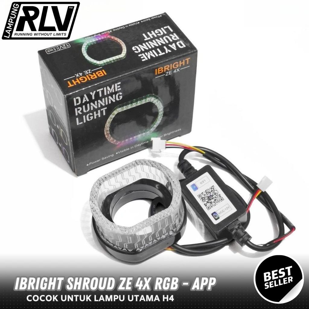 IBRIGHT Shrud H4 LED RGB App IBRIGHT ZE4X อะคริลิค 5D สีดํา 2W DC12V สําหรับ H4 ไฟหน้า