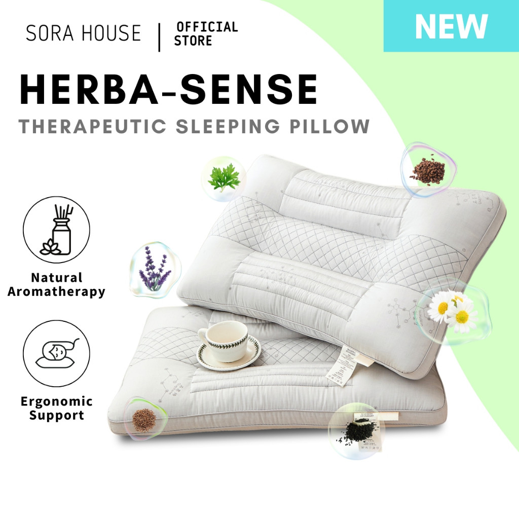 SORA Herbal Therapeutic Sleeping Pillow Bantal Tidur Sokongan Herba Aromatherapy Ergonomic APR