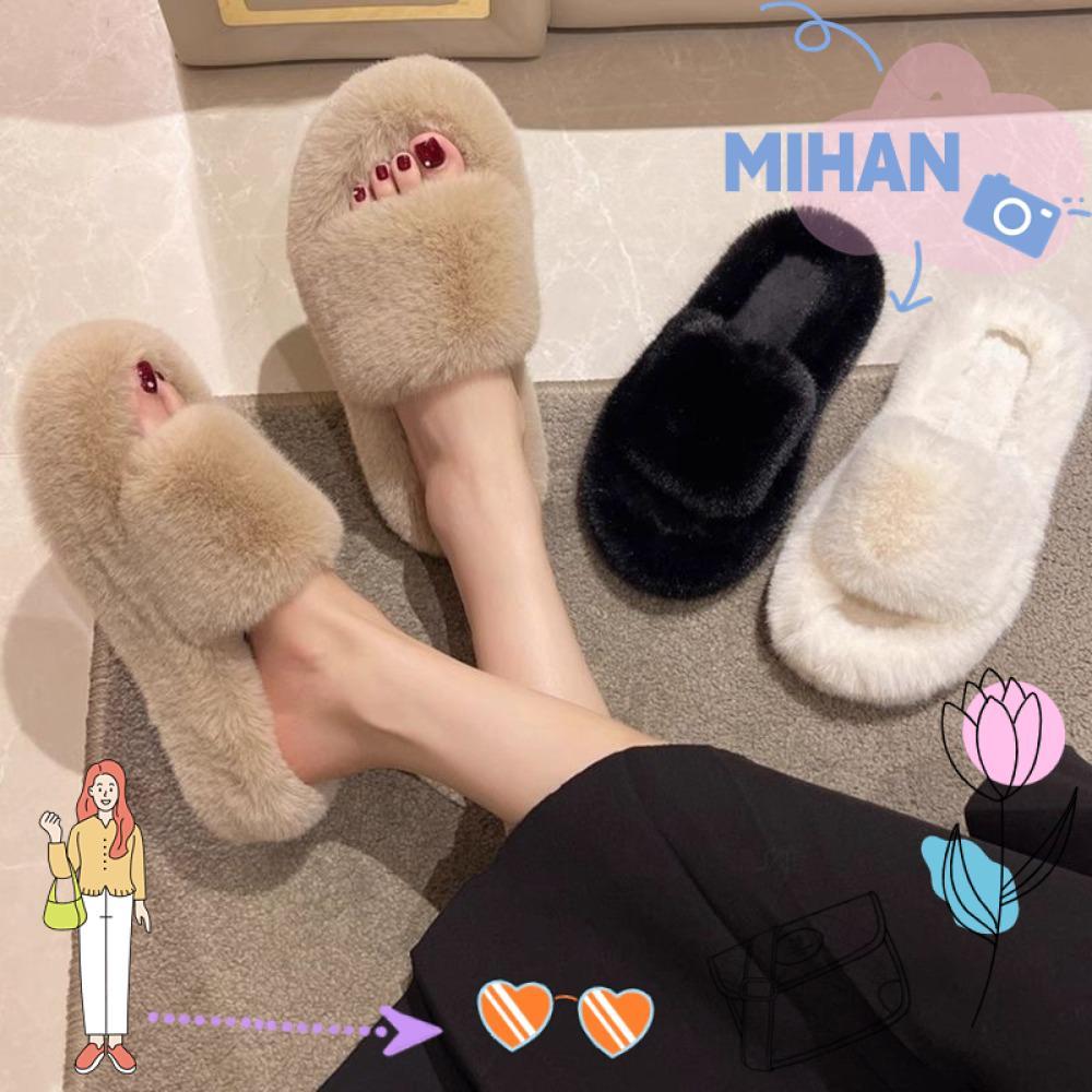 มิฮัน รองเท้าแตะผ้าฝ้ายสำหรับผู้หญิง ออกแบบมาเพื่อความอบอุ่นและสไตล์หรู กับขนยาว สบายในการเดินในบ้านตลอดฤดูหนาว