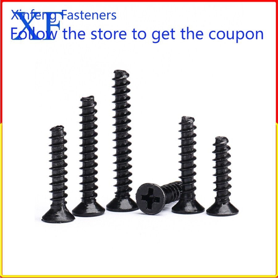 KB cross countersunk หัวหางแบน self-sting สกรูของเล่นเหล็กคาร์บอนสีดํา, สกรูไฟฟ้า M1-M4XF-MB