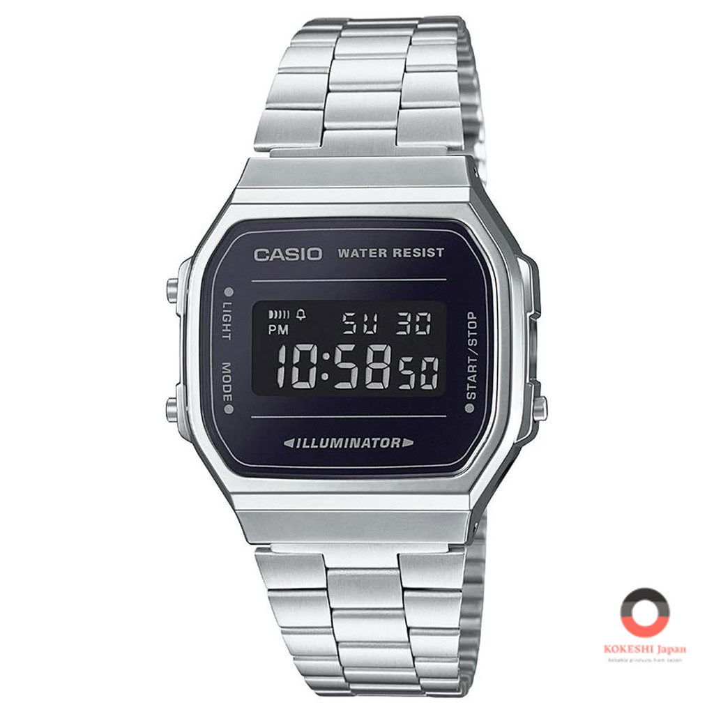 【Direct from Japan】 นาฬิกาดิจิตอล CASIO สไตล์วินเทจ รุ่น A168WEM-1 สำหรับชายหญิงและเด็ก สีเงินดำ กัน