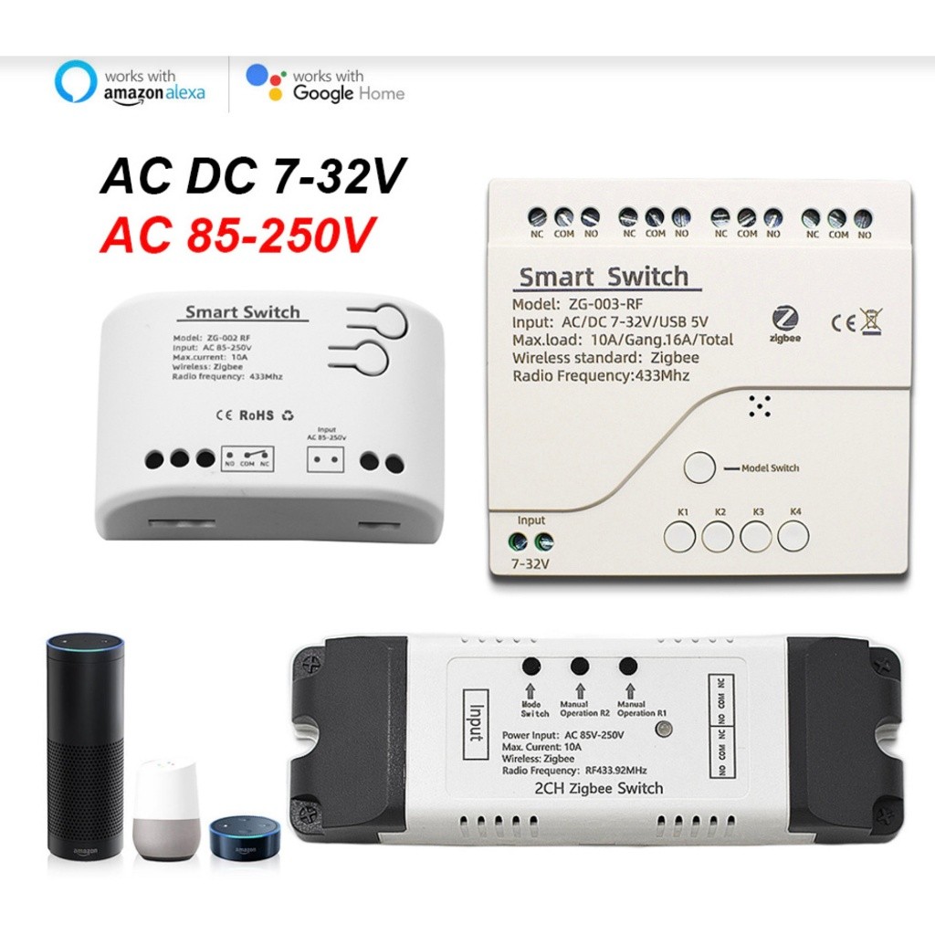 Tuya สมาร์ท AC220V 85-250V , DC 7-32V 1CH 2CH 4CH สมาร์ท WiFi รีโมทคอนโทรลคอนโทรลเลอร์โมดูล ZIGBEE