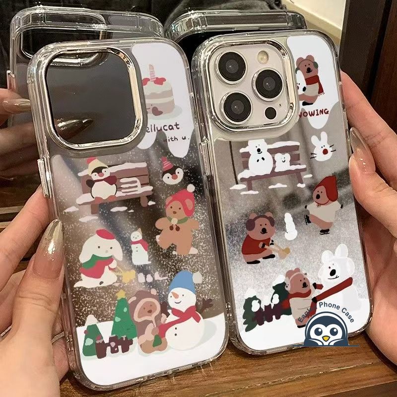 น่ารักคริสต์มาสหมีกระจกเคสโทรศัพท์สําหรับVivo V60 V50 V40 V40E V30E V30 V29 V27E V29E V25E V23E V21E