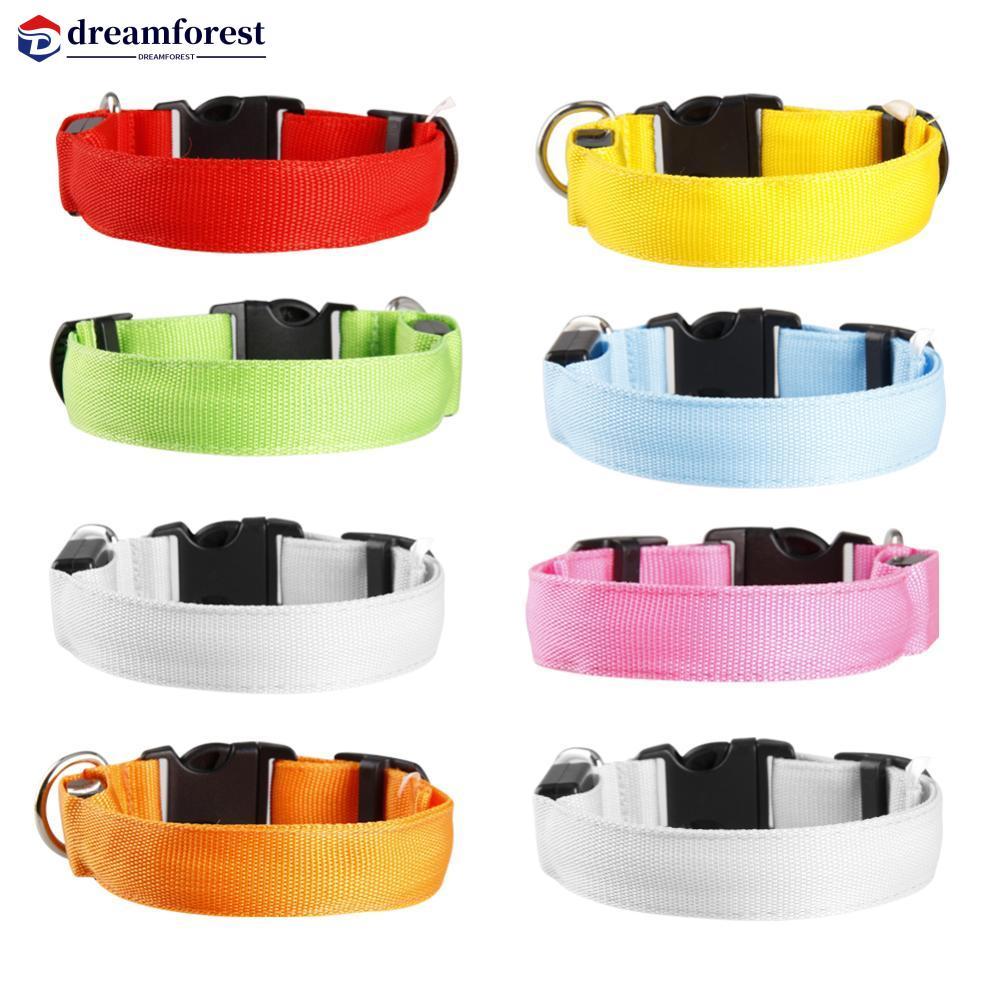 DFS ปลอกคอสุนัข นํา เรืองแสงขึ้นผลิตภัณฑ์สัตว์เลี้ยงป้องกันการสูญหายปลอกคอนิรภัยกลางคืนพร้อมแบตเตอรี