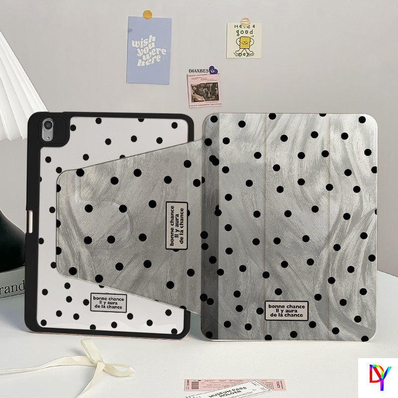 จุดลายจุดขั้นสูงเคสiPadหมุนได้ 360 องศาGen11-A16 2025 Air5/6/7 M3 mini6/7 8.3 ฝาครอบอะคริลิคPro 11 นิ้วPro2025-M5 gen10 7/8/9genฝาครอบป้องกันการตกพร้อมช่องเสียบปากกา
