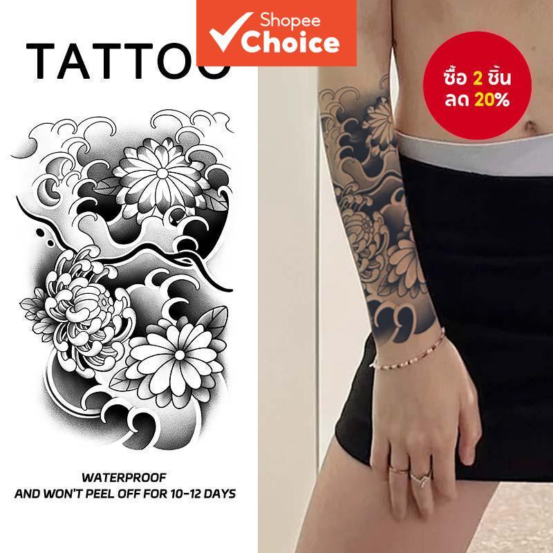 โอเชี่ยนคลื่นดอกไม้สติกเกอร์รอยสักชั่วคราวกันน้ําติดทนนานหนึ่งถึงสองสัปดาห์สําหรับผู้ชายและผู้หญิง