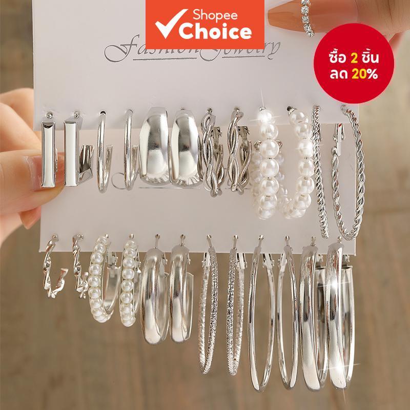 ชุดต่างหูห่วงมุกสีเงินย้อนยุคออกแบบงูผีเสื้อสําหรับผู้หญิงมีสไตล์ ไม่แพ้ง่าย