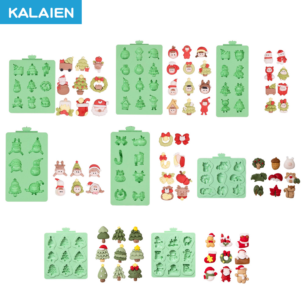 KAILAEN 8 รูปแบบขนาดเล็กธีมคริสต์มาสซิลิโคน Fondant แม่พิมพ์ Santa Claus,Tree,Pinecone,Wreath Multi รูปแบบแม่พิมพ์ DIY Clay,Fondant,Gum วางเค้กตกแต่ง,Cupcake Topper