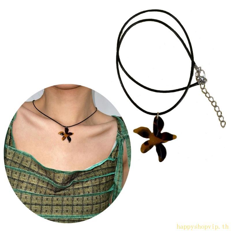 HSV Maple Leaf จี้สร้อยคอเกาหลีปรับคอ Choker Punk หนัง Clavicle Chain สําหรับผู้หญิงเครื่องประดับ