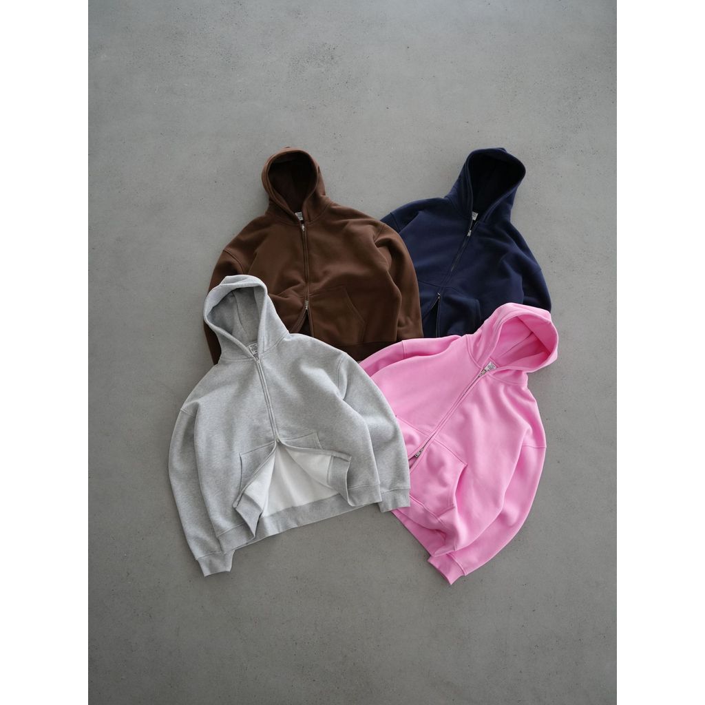 I3PO  American Style Heavyweight Fleece-Lined Sweatshirt Jacket！boxy Regular Fit Double-Zip Loose Ja