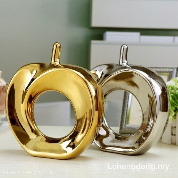 เซรามิค hollow Apple รูปปั้นหรูหราทองตกแต่งสําหรับเดสก์ท็อปห้องนั่งเล่นห้องนอนตกแต่งสํานักงานตู้ทีวี