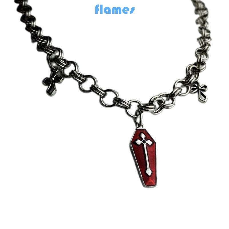 FL Gothic Choker Y2K Punk Coffin Cross Tassels จี้สร้อยคอเครื่องประดับแฟชั่น