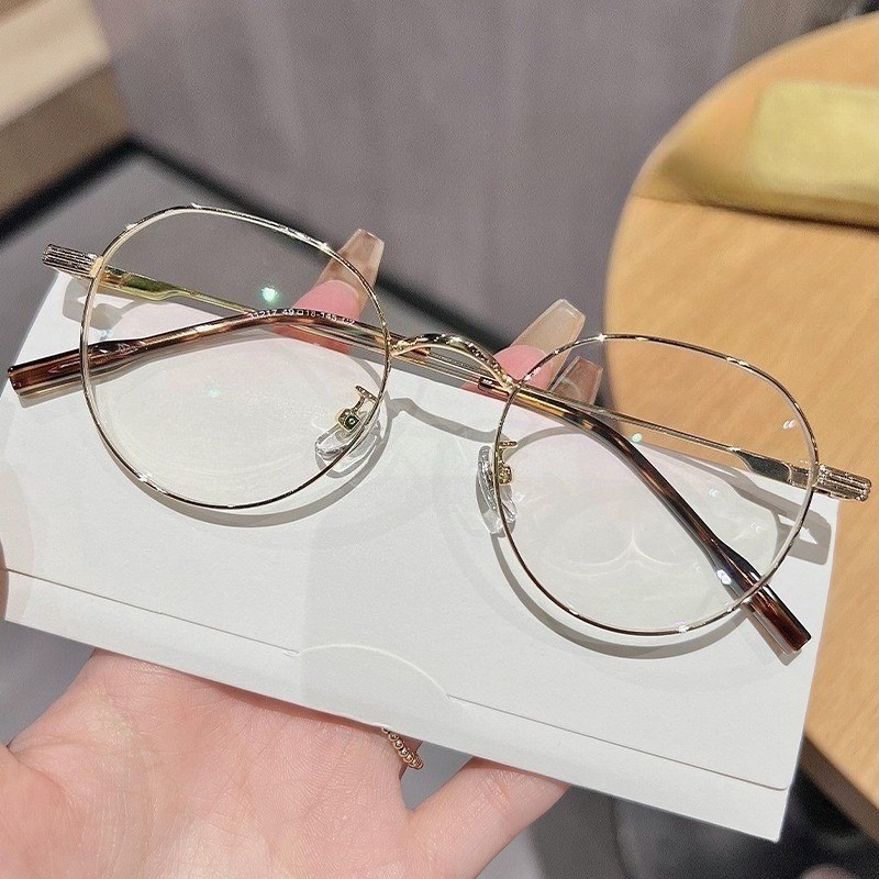 👓แว่นสายตาสั้น👓 -25~425° แว่นป้องกันแสงสีฟ้า กรอบแว่นทรงกลม แว่นตาแฟชั่นผู้ชายและผู้หญิง 1055