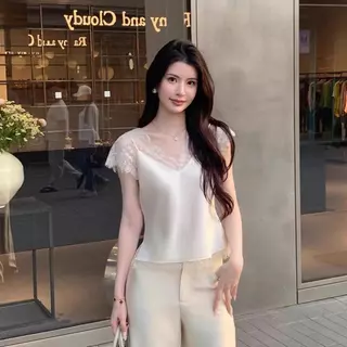 Red Berryเสื้อกล้ามลูกไม้สำหรับผู้หญิง ดีไซน์สองชิ้นปลอม เนื้อผ้าซาติน สวยงาม99296