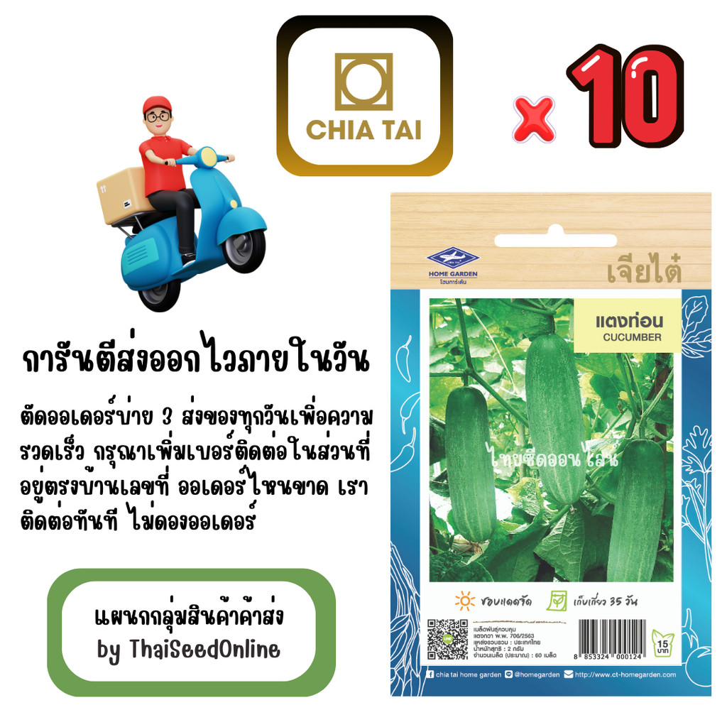 เจียไต๋ CTOP x 10 เมล็ดผักซองเจียไต๋ แตงท่อน สินค้ายกแพ็ค