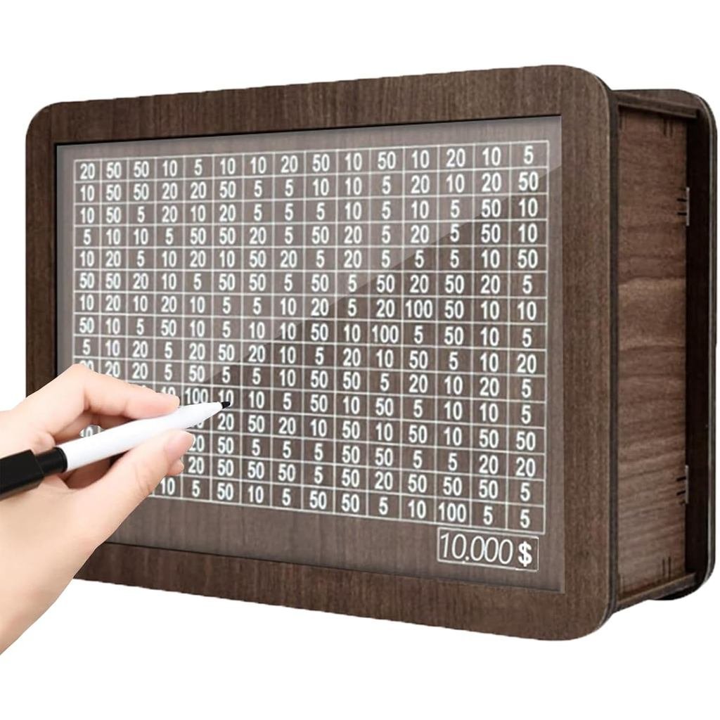 กล่องออมทรัพย์ไม้ Vault,กระปุกออมสินสําหรับผู้ใหญ่เด็ก,ธนาคารเหรียญปริศนา 3 มิติพร้อมเป้าหมายนับ,เป้