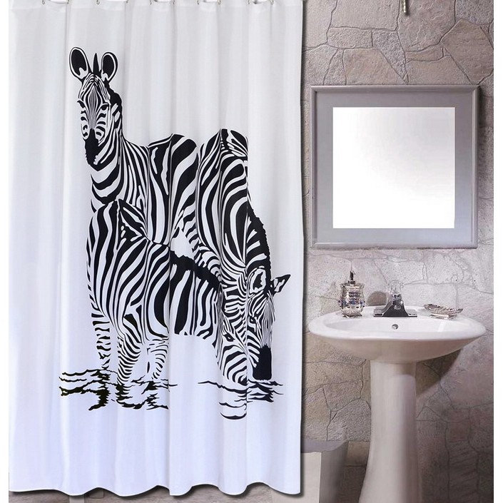 180cmX180cm สีดํา Zebra Animial ม่านอาบน้ําอาบน้ําไม่มีตะขอผ้าม่านหน้าต่าง ss314