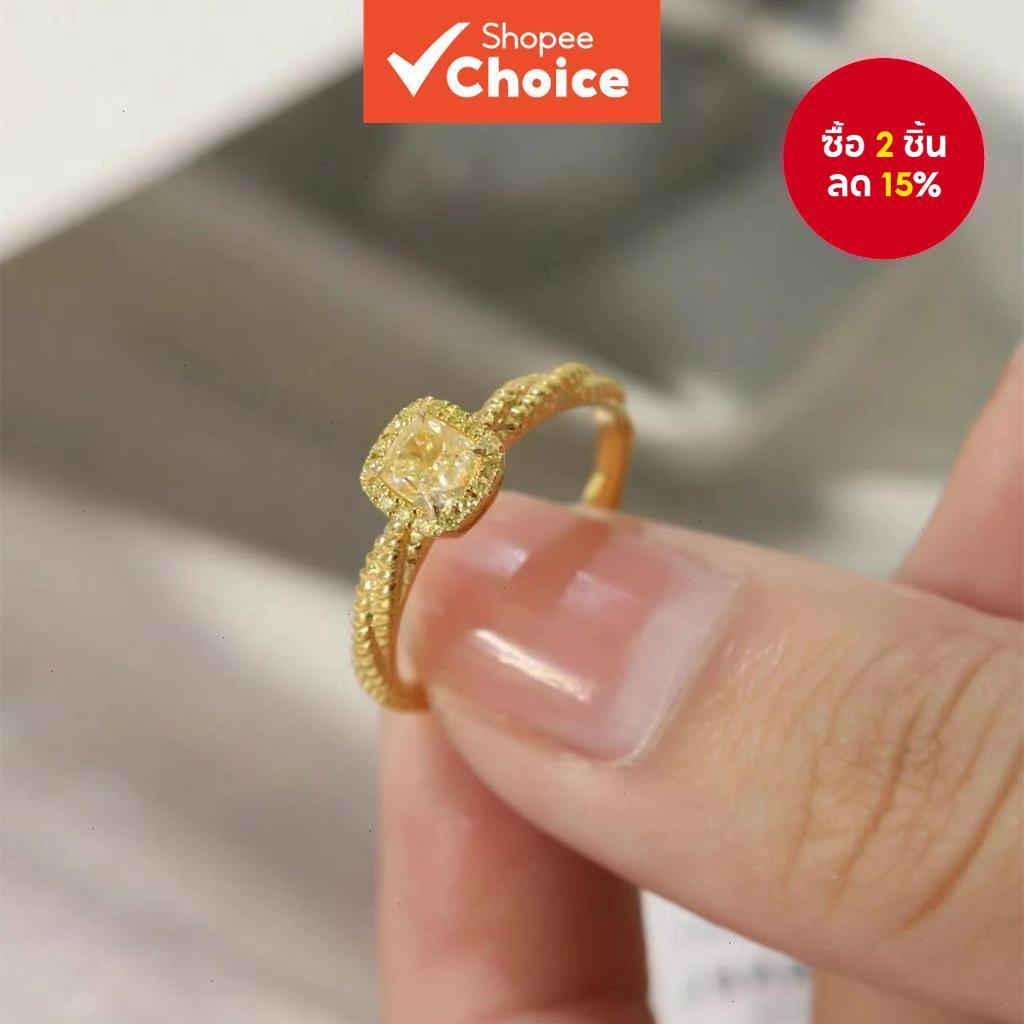 แหวนเพชรสี่เหลี่ยมสีเหลืองปรับขนาดได้แฟชั่นงบสําหรับผู้หญิง