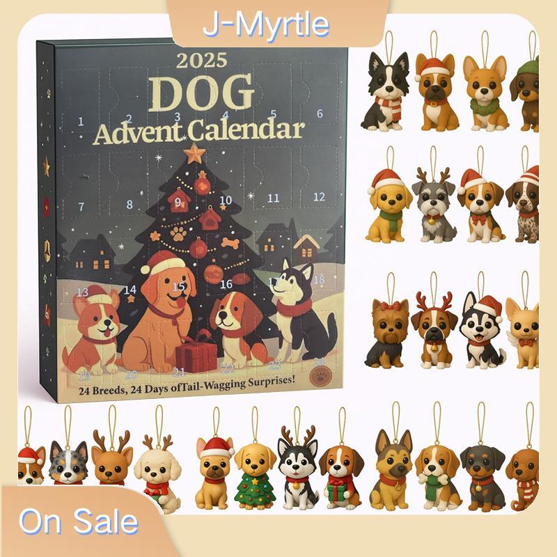 J-Myrtle Dog Advent Calendar 2025-24 ชิ้น 2D Festive Breeds เครื่องประดับ - ปฏิทินจุติสําหรับสัตว์เล