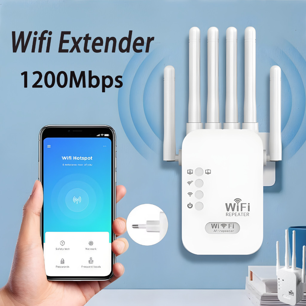 เครื่องทวนสัญญาณ Wifi 6 เสาอากาศ เครื่องขยายสัญญาณ Wifi 1200Mbps 50-100Meter | เครื่องมือบูสเตอร์สัญ
