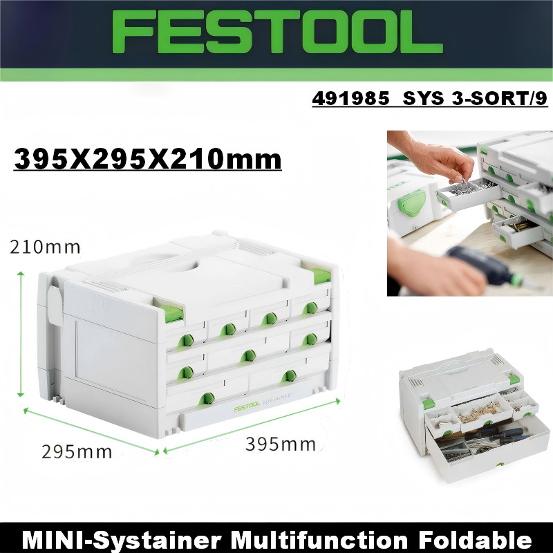 สตูล FESTOOL 491985 MINI-Systainer มัลติฟังก์ชั่นพับได้กระเป๋าถือสะดวกกล่องเครื่องมือเครื่องมือกล่อง