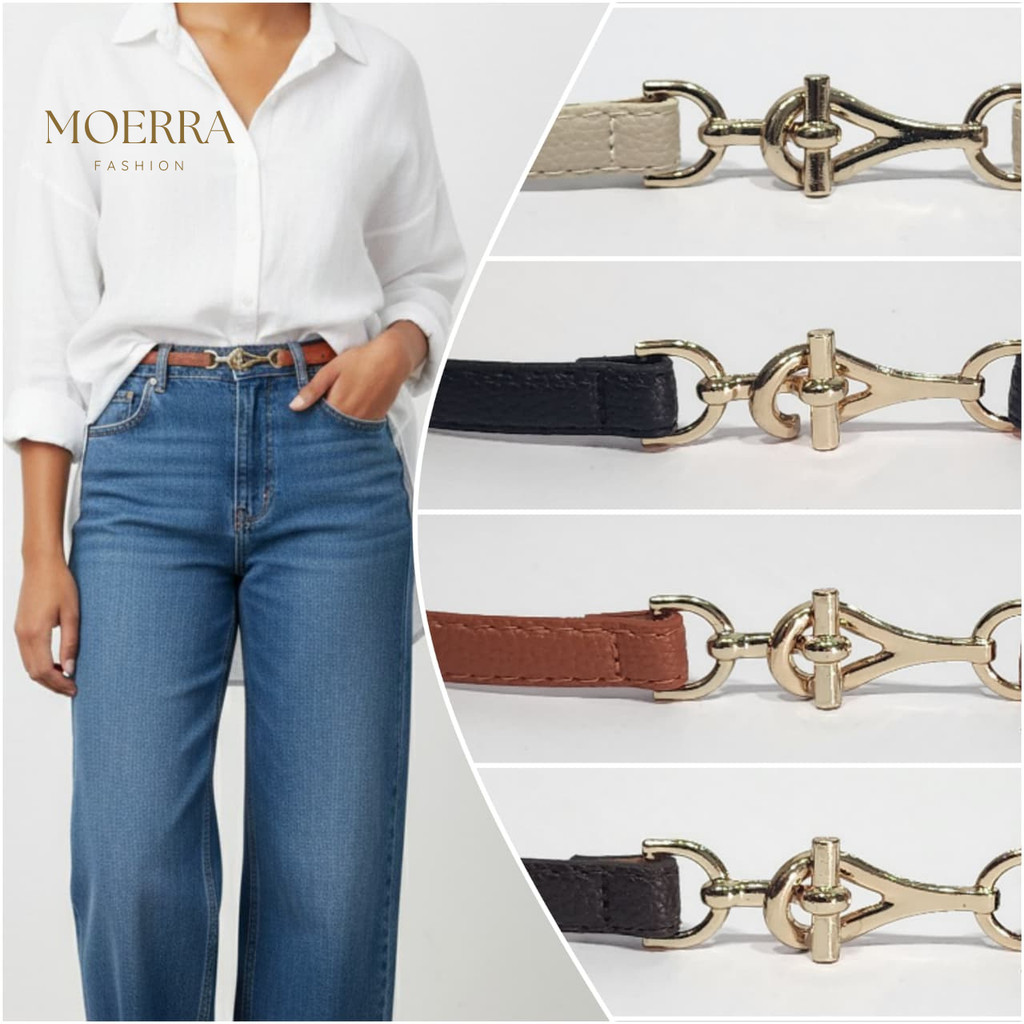 Moerra T Classic Belt for Women – Elegant Slim Belt Buckle T Classic Gold | เข็มขัดแฟชั่นเกาหลี