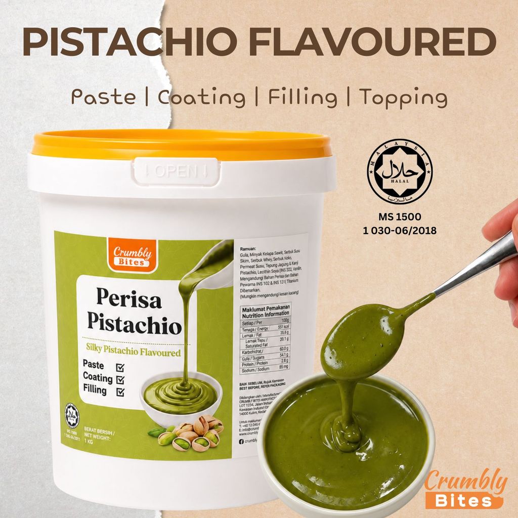 Crumbly Bites Filling Paste Coating Topping Silky Pistachio Flavoured 1กก | ฮาลาล ใบรับรอง | ของตกแต