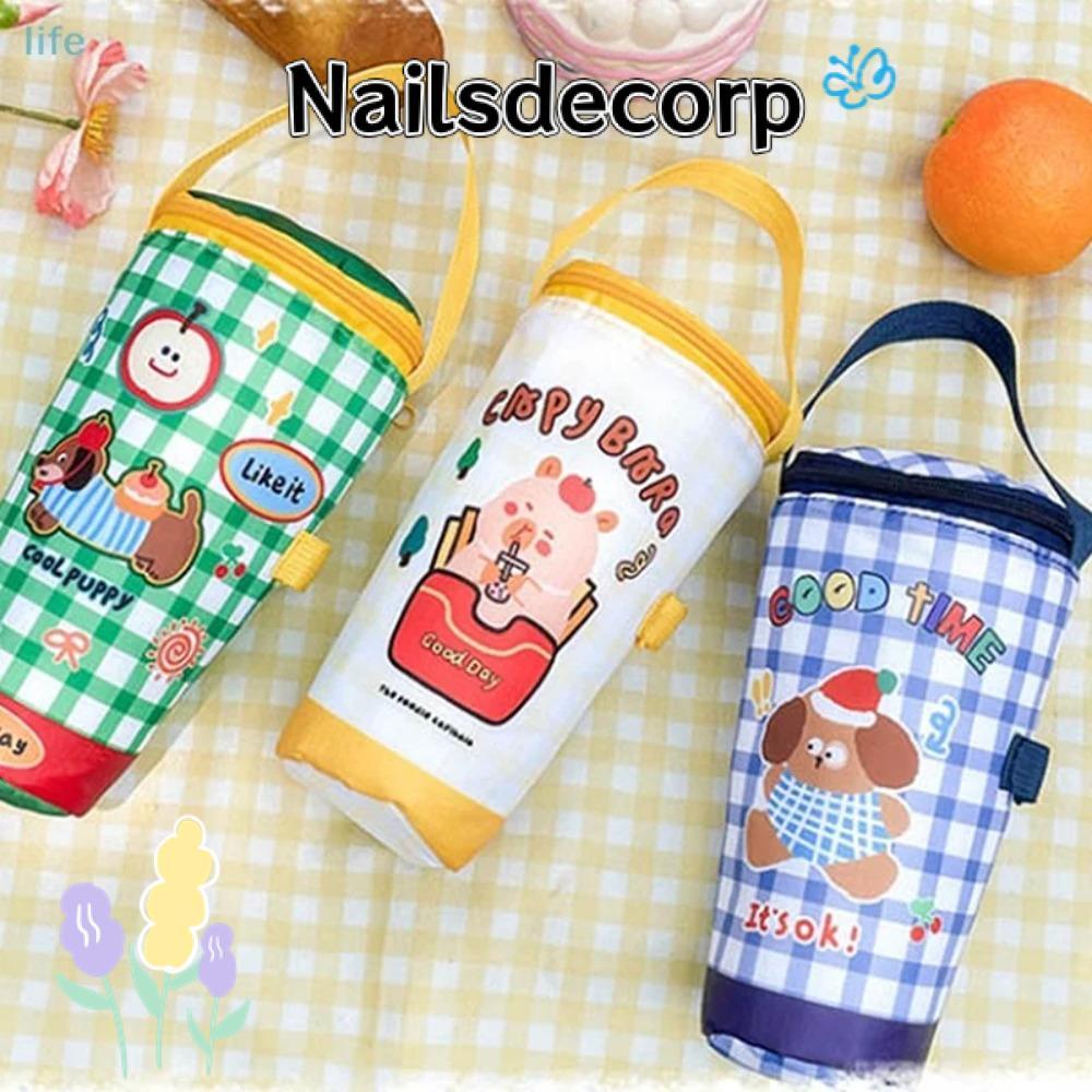 NAILSDECOR นมชา Tote Bag,ผ้าเป็นมิตรกับสิ่งแวดล้อมถุงเก็บความร้อน,แบบพกพาพกพาReusable Traveling Cup Holder Tumbler Cup Accessories