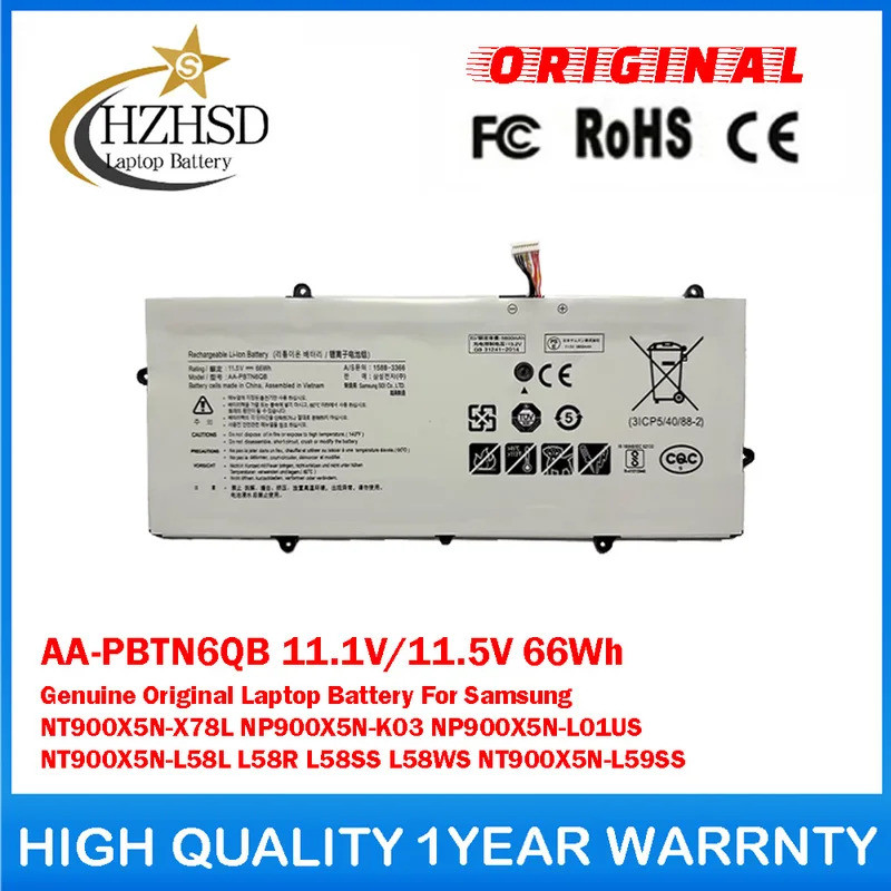 AA-PBTN6QB 11.1V/11.5V 66Wh ของแท้แบตเตอรี่แล็ปท็อปสําหรับ Samsung NT900X5N-X78L NP900X5N-K03 NP900X