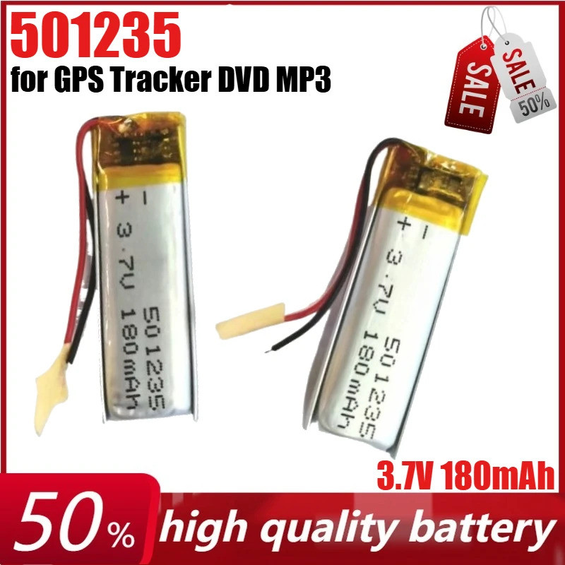 3.7V 180mAh 501235 Li-Polymer แบตเตอรี่ชาร์จสําหรับ GPS Tracker DVD MP3 Humidifier เครื่องนวดกล้อง P