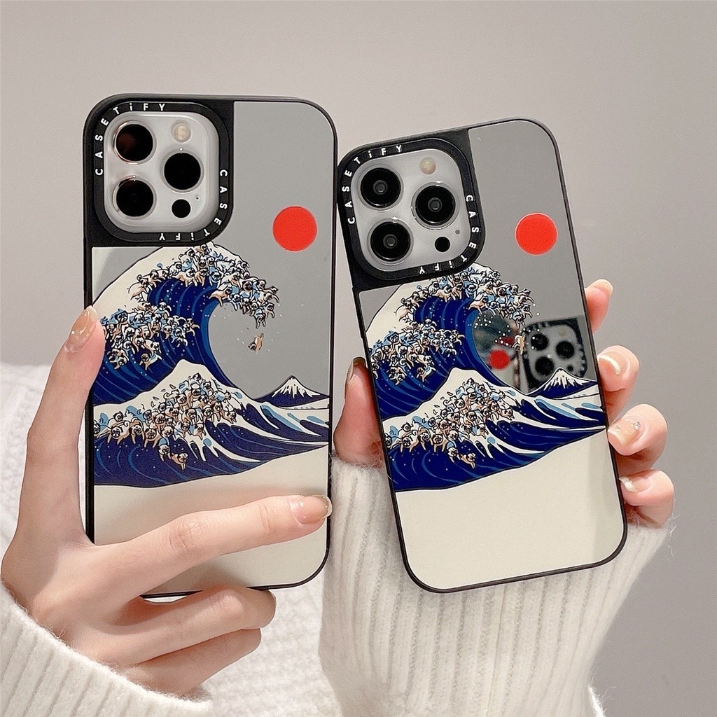CASET กระจกแม่เหล็กสุนัขตลกญี่ปุ่น Great Wave of Kanagawa Ukiyo-e Art Hard Case Cover Casing เข้ากันได้กับ iPhone 17 Pro Max Air Plus 16/15/14/13/12/11