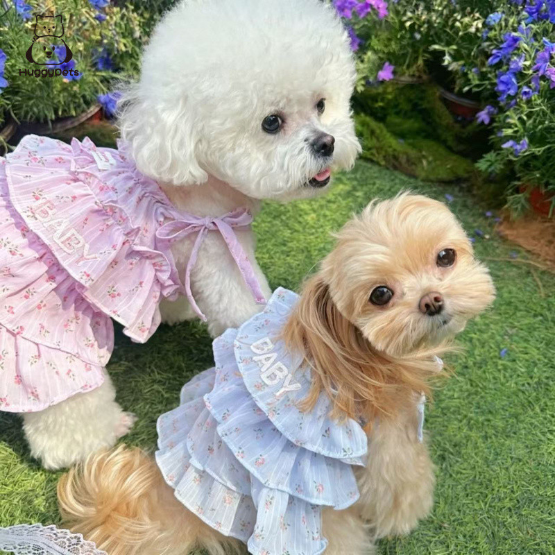 HuggyPets เสื้อผ้าสัตว์เลี้ยงชุดเค้กดอกไม้โรแมนติกสําหรับสุนัขและแมว, ชุดเย็นฤดูร้อนสําหรับ Bichon Frise และสุนัขขนาดเล็ก
